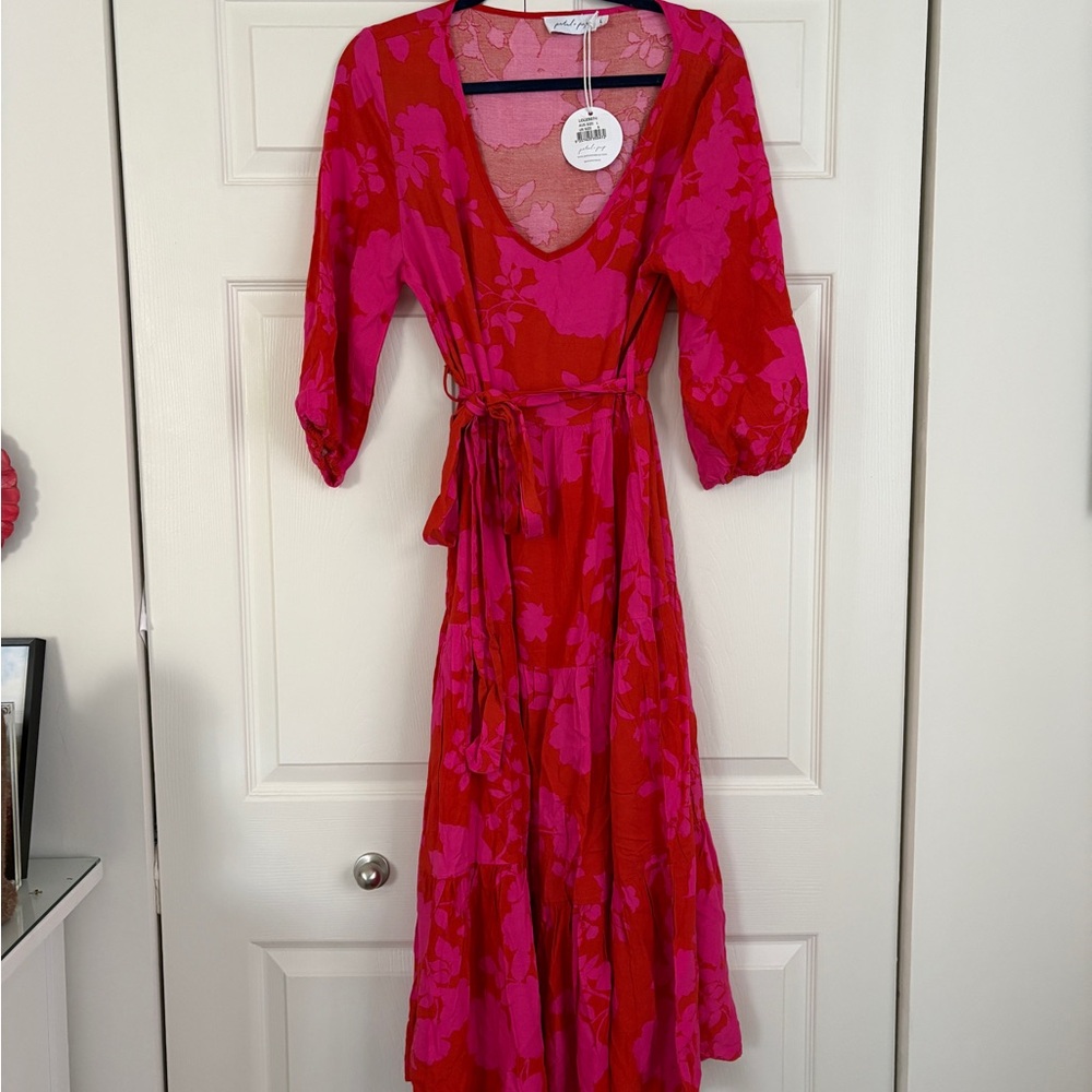 Petal & Pup Vibrant Red and Pink Long Sleeve Dress